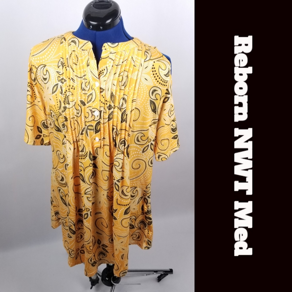 Reborn NEW Yellow Paisley Cold Shoulder Dress Med